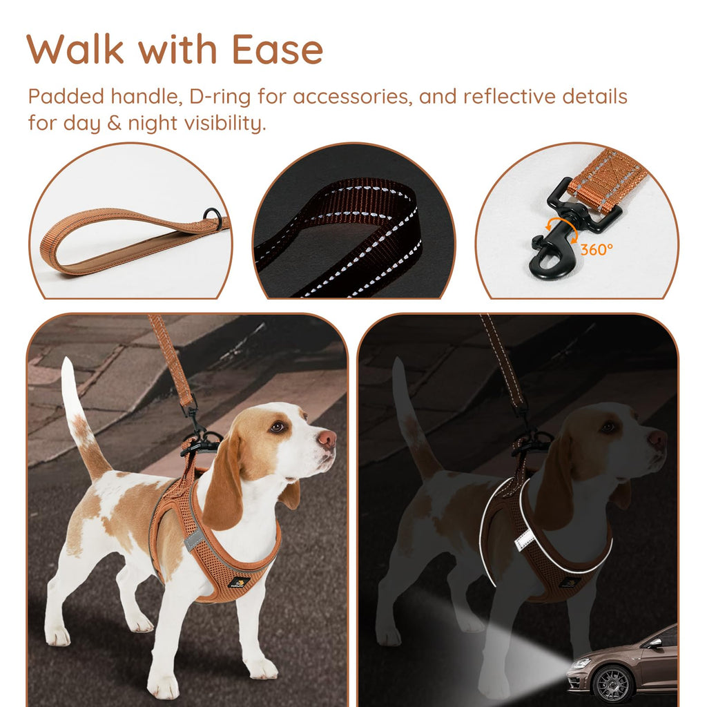 BELLA & PAL Step in Vest Harness for Small and Medium Dogs - No Pull, Air Mesh, Reflective, with Leash (Mokka, L)