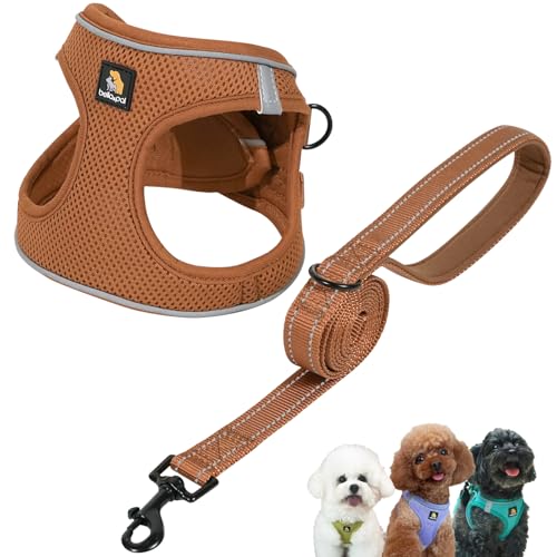 BELLA & PAL Step in Vest Harness for Small and Medium Dogs - No Pull, Air Mesh, Reflective, with Leash (Mokka, L)