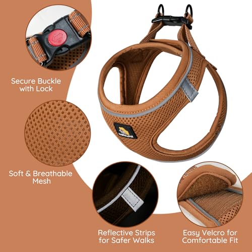 BELLA & PAL Step in Vest Harness for Small and Medium Dogs - No Pull, Air Mesh, Reflective, with Leash (Mokka, L)