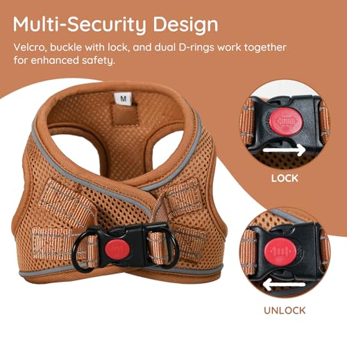 BELLA & PAL Step in Vest Harness for Small and Medium Dogs - No Pull, Air Mesh, Reflective, with Leash (Mokka, L)