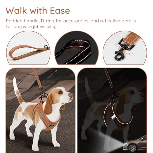 BELLA & PAL Step in Vest Harness for Small and Medium Dogs - No Pull, Air Mesh, Reflective, with Leash (Mokka, L)