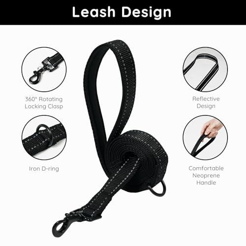 BELLA & PAL Step in Vest Harness for Small and Medium Dogs – No Pull Harness with Leash, Air Mesh, Reflective Strips (Deep Black, M)