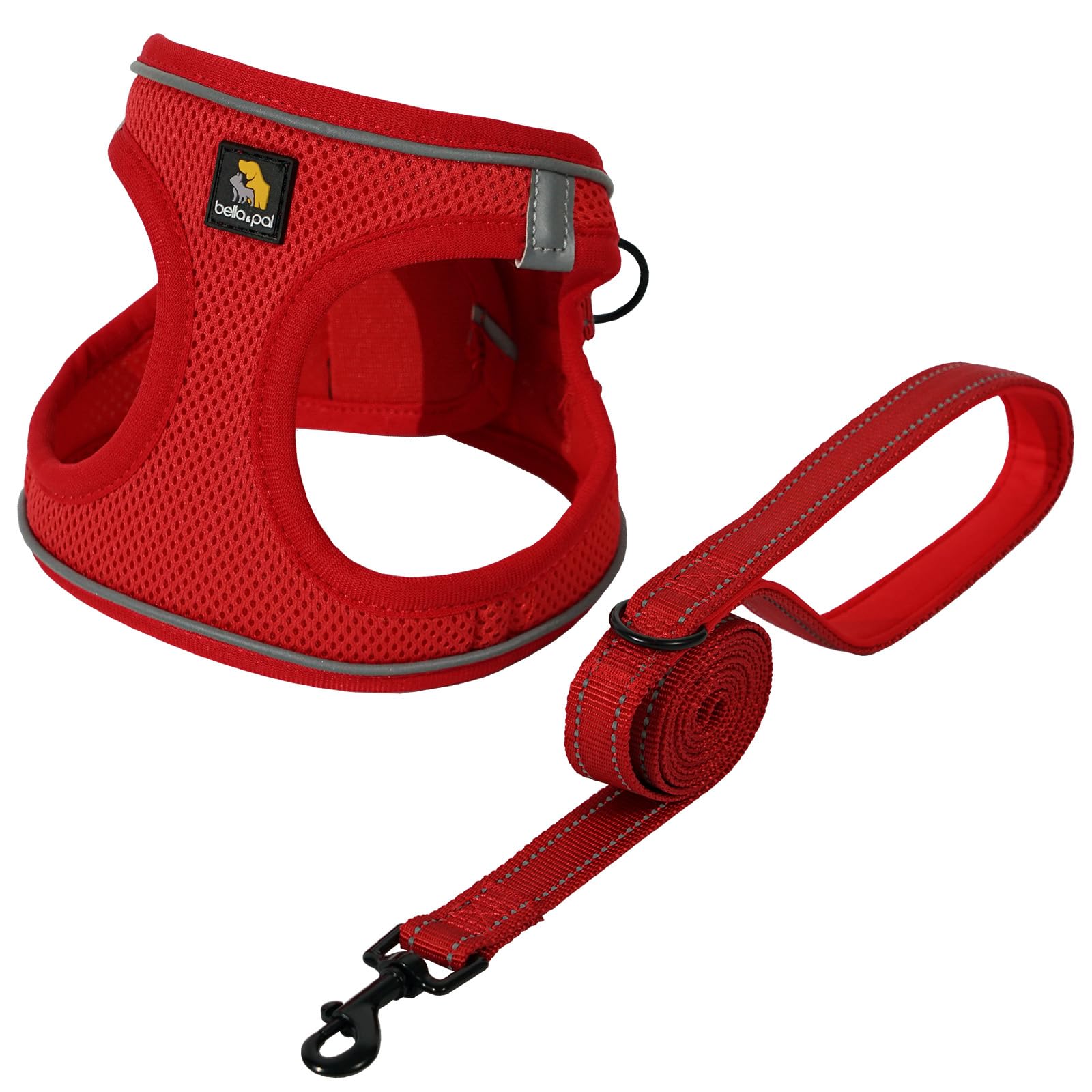 BELLA & PAL Step-In Vest Harness for Small & Medium Dogs - Red, Size M with Leash & Reflective Strips
