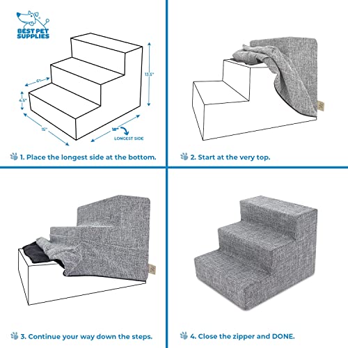 Best Pet Supplies Foam Pet Steps Cover - Ash Gray Linen, 3-Step Replacement for Small Dogs and Cats
