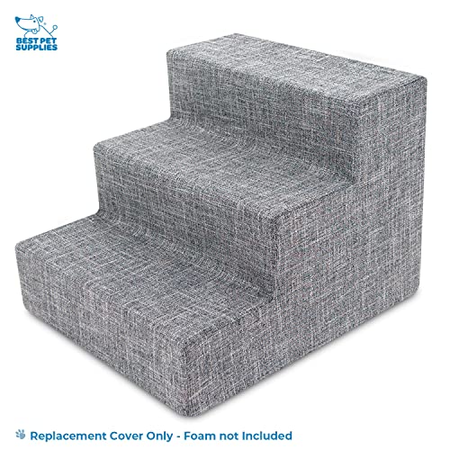 Best Pet Supplies Foam Pet Steps Cover - Ash Gray Linen, 3-Step Replacement for Small Dogs and Cats