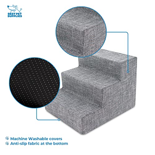Best Pet Supplies Foam Pet Steps Cover - Ash Gray Linen, 3-Step Replacement for Small Dogs and Cats
