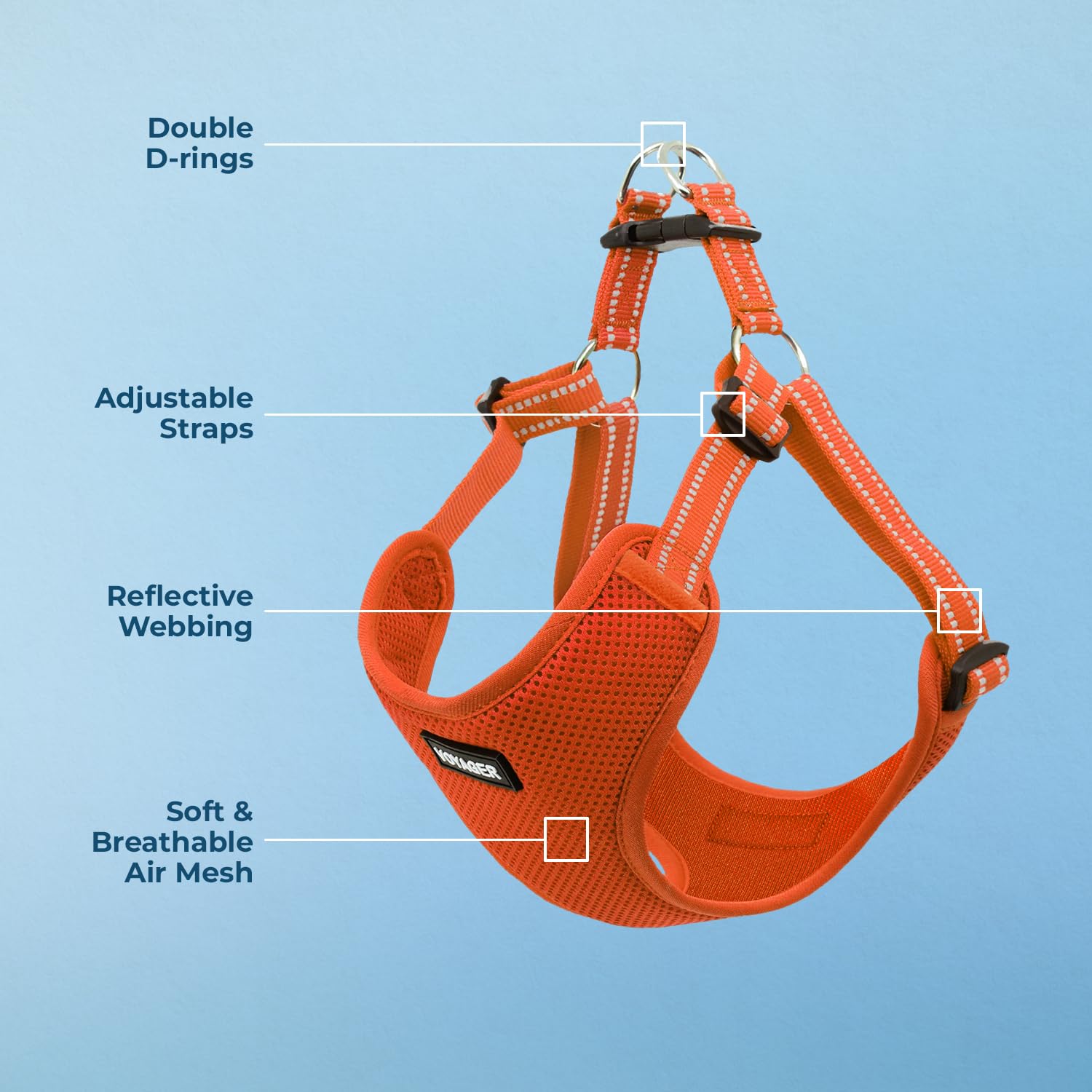 Best Pet Supplies Voyager Adjustable Step-in Dog Harness (Orange, S) – Breathable Mesh No-Pull
