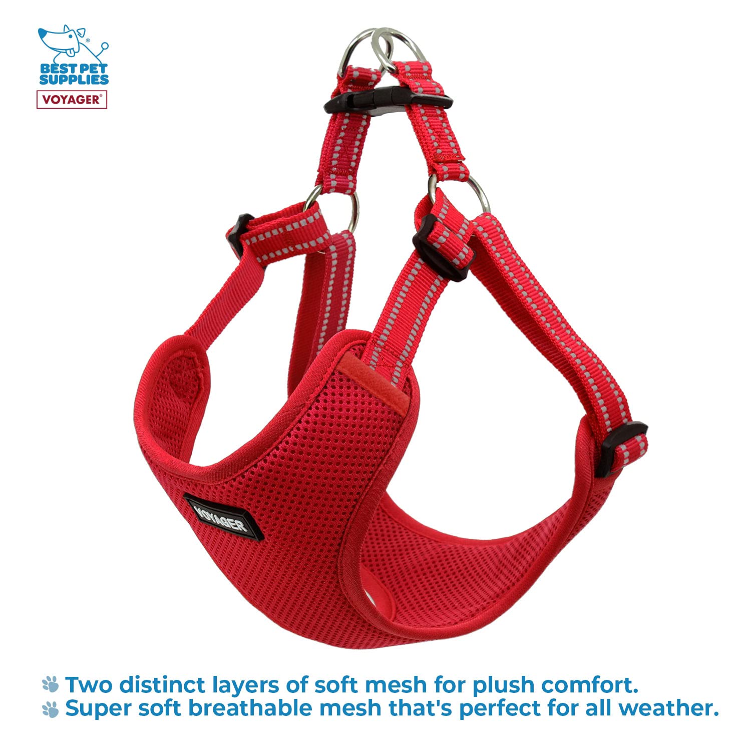 Best Pet Supplies Voyager Step-in Dog Harness - Size L, Red - Breathable Mesh with Reflective Straps