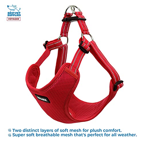 Best Pet Supplies Voyager Step-in Dog Harness - Size L, Red - Breathable Mesh with Reflective Straps