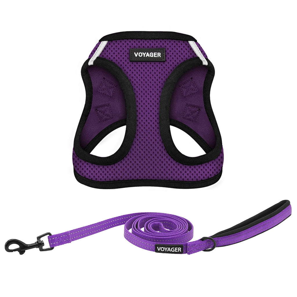 Best Pet Supplies Voyager Step-In Dog Harness & Reflective Leash Combo, Medium, Purple/Black Trim