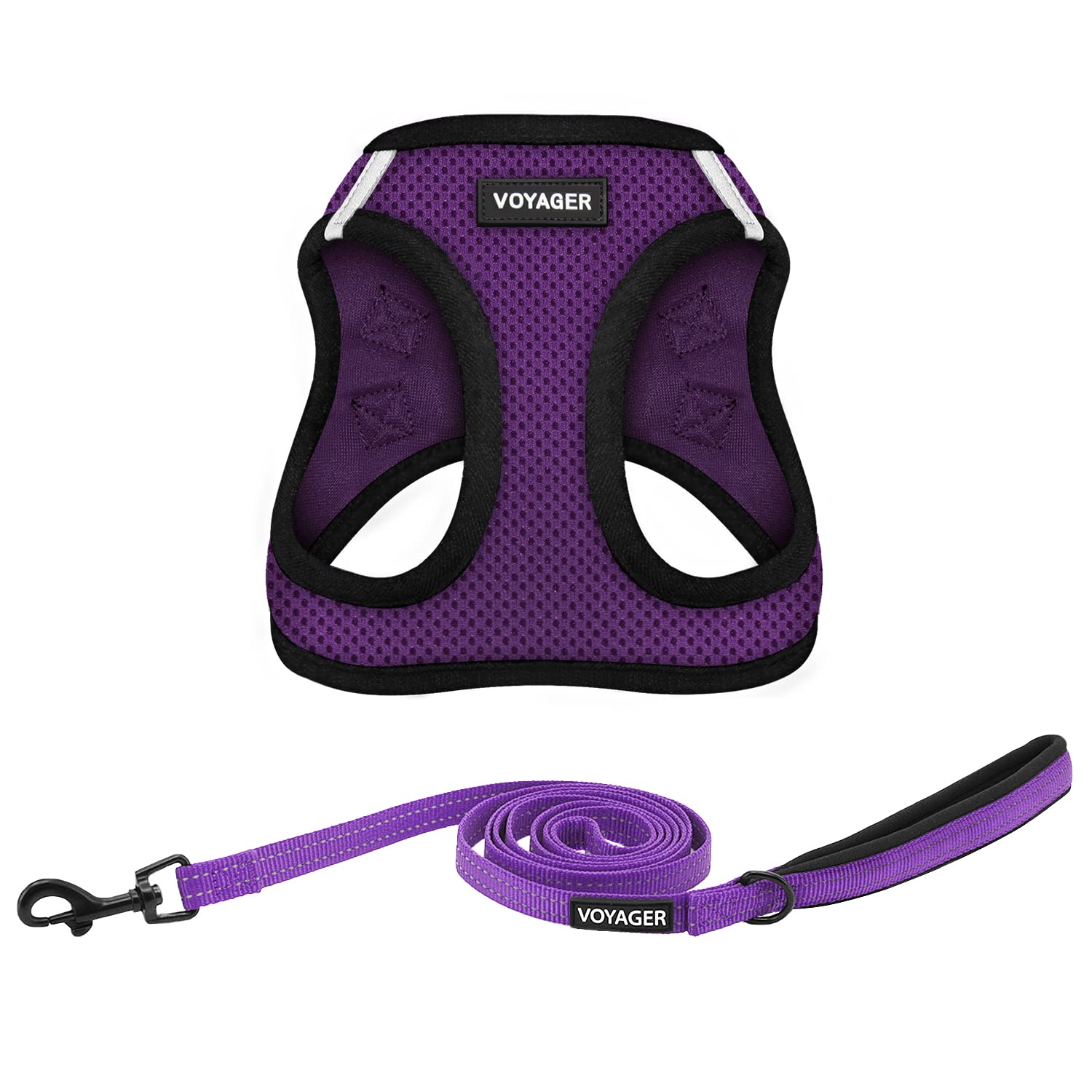 Best Pet Supplies Voyager Step-In Dog Harness & Reflective Leash Combo, Medium, Purple/Black Trim