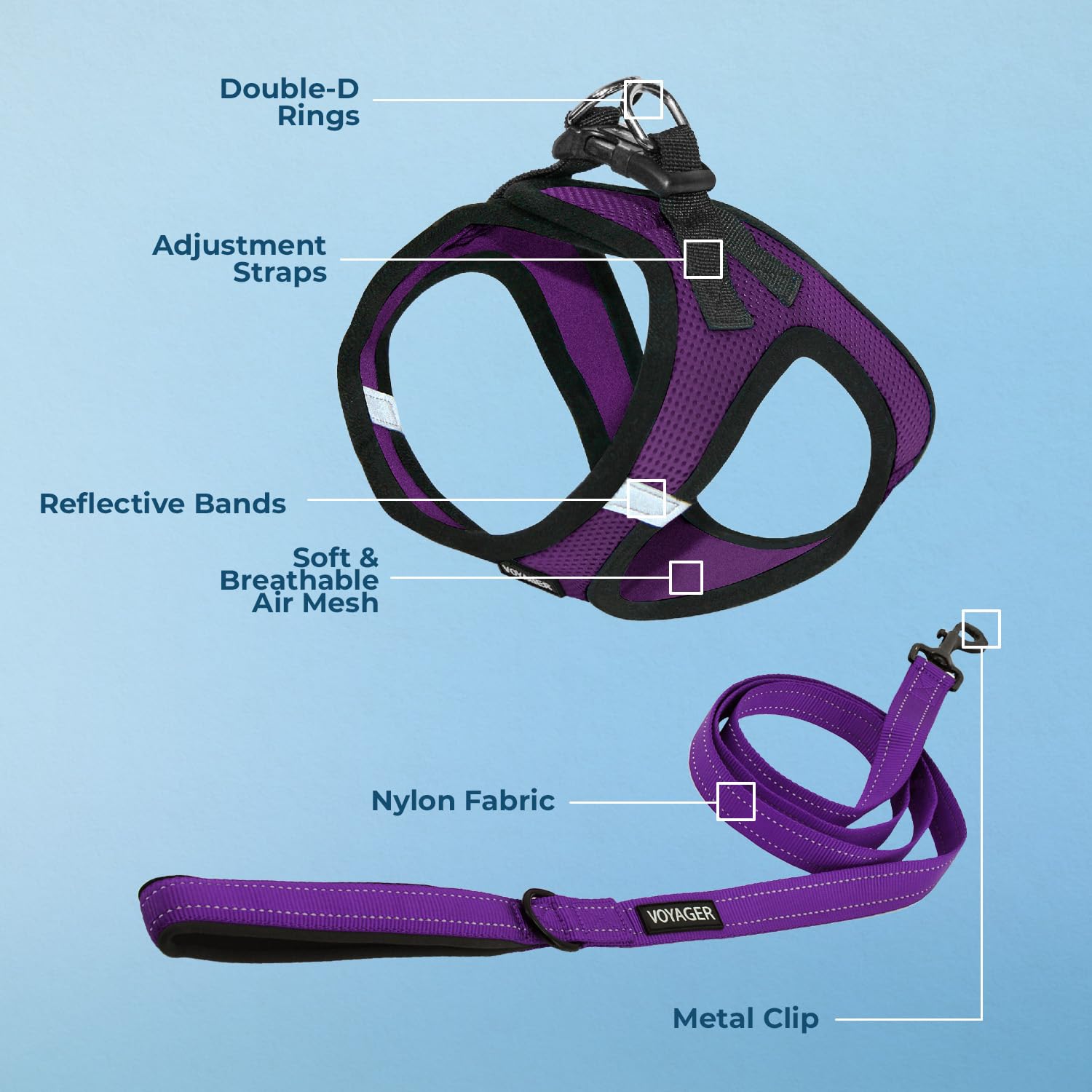 Best Pet Supplies Voyager Step-In Dog Harness & Reflective Leash Combo, Medium, Purple/Black Trim
