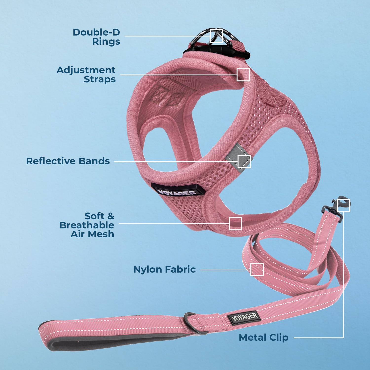 Best Pet Supplies Voyager Step-in Harness & Leash Combo – Pink, Large for Dogs