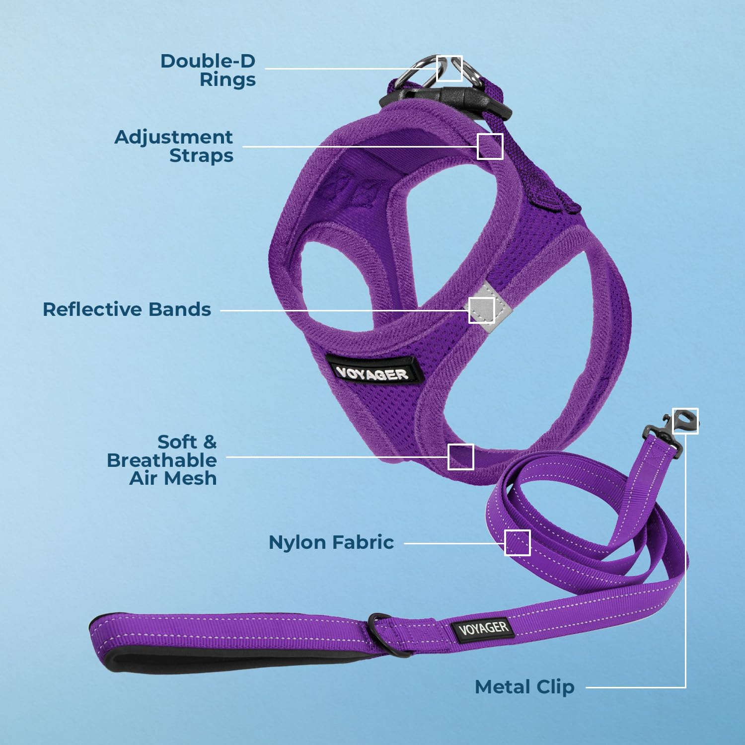 Best Pet Supplies Voyager Step-in Mesh Harness & Reflective Leash Set for Dogs, X-Large, Purple