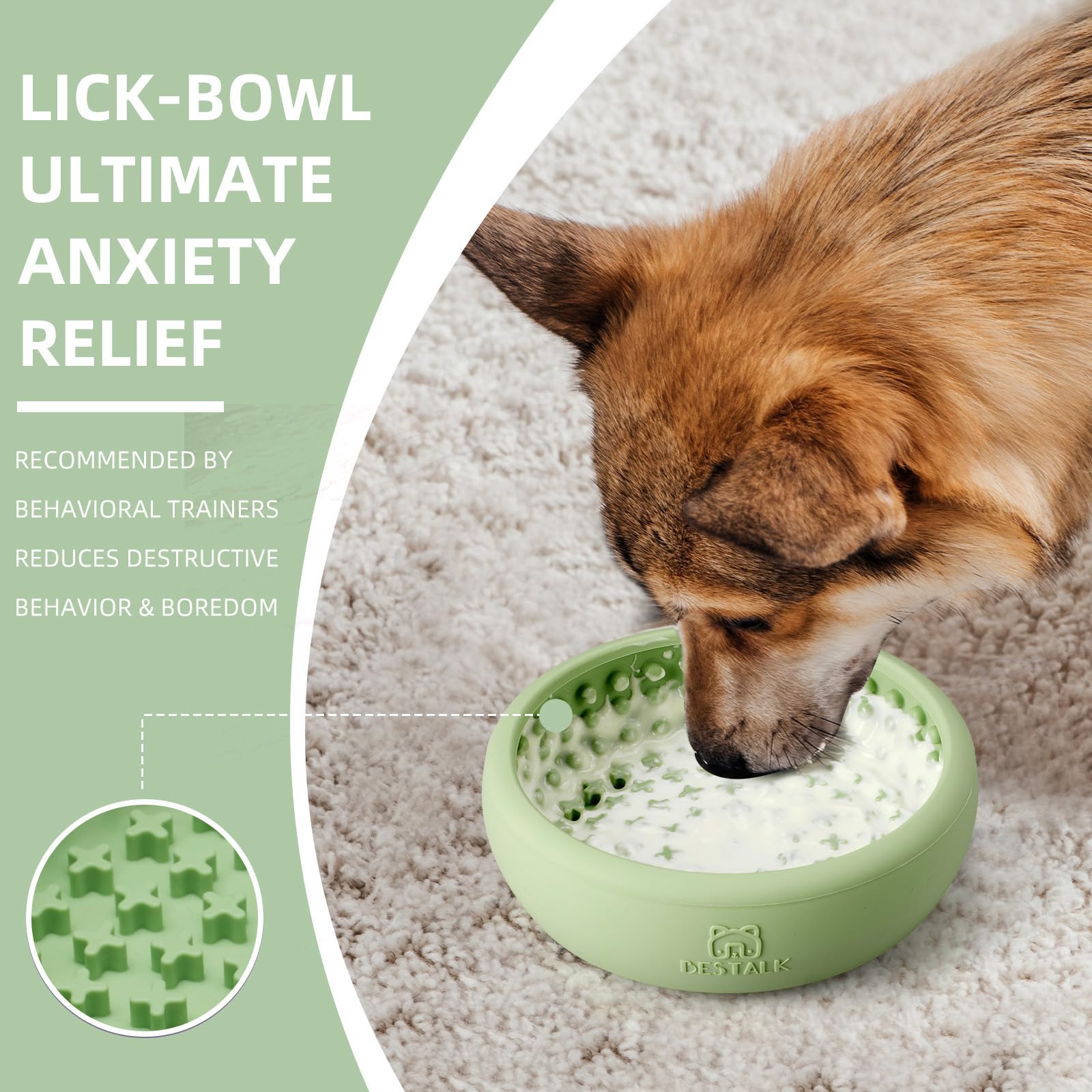 Bestalk Dog Lick Bowl - Anxiety Relief Lick Mat, Non-Slip Silicone Freeze Bowl (Green, Small)