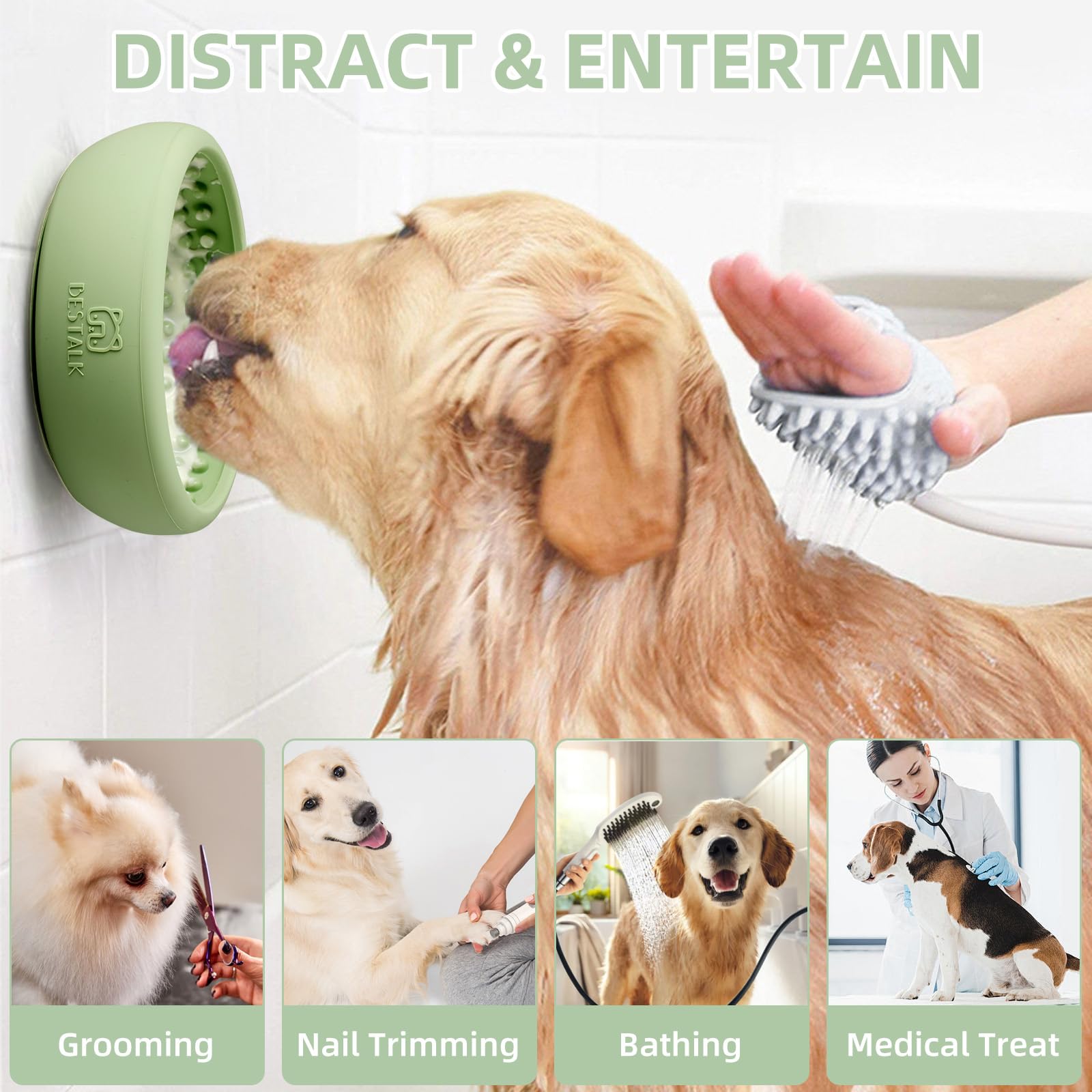 Bestalk Dog Lick Bowl - Anxiety Relief Lick Mat, Non-Slip Silicone Freeze Bowl (Green, Small)