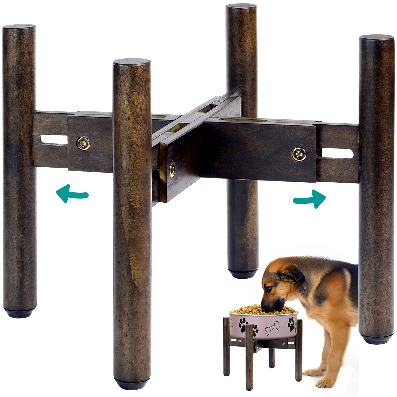 BETSEO Adjustable Dog Bowl Stand 10.3in Height - Wood Elevated Feeders for Medium Breeds (1 Pack, Bowls Not Included)