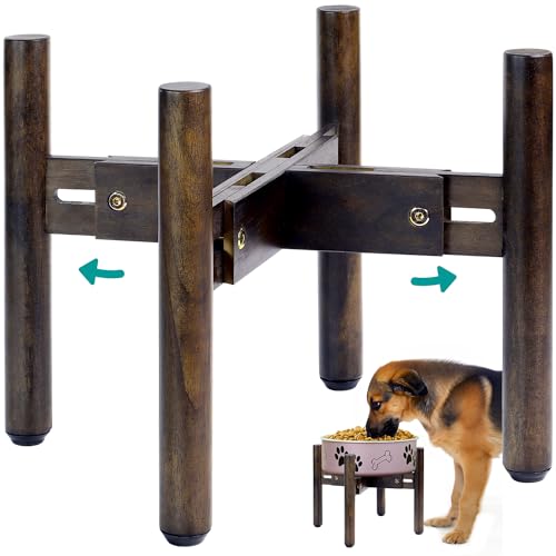 BETSEO Adjustable Dog Bowl Stand 10.3in Height - Wood Elevated Feeders for Medium Breeds (1 Pack, Bowls Not Included)
