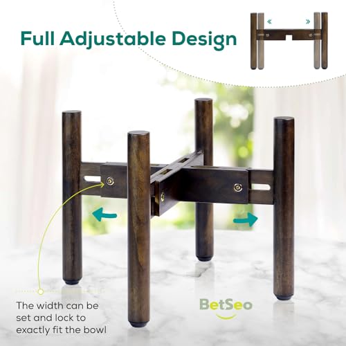 BETSEO Adjustable Dog Bowl Stand 10.3in Height - Wood Elevated Feeders for Medium Breeds (1 Pack, Bowls Not Included)