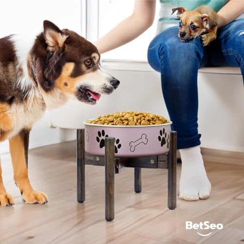 BETSEO Adjustable Dog Bowl Stand 10.3in Height - Wood Elevated Feeders for Medium Breeds (1 Pack, Bowls Not Included)
