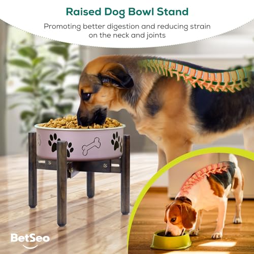 BETSEO Adjustable Dog Bowl Stand 10.3in Height - Wood Elevated Feeders for Medium Breeds (1 Pack, Bowls Not Included)