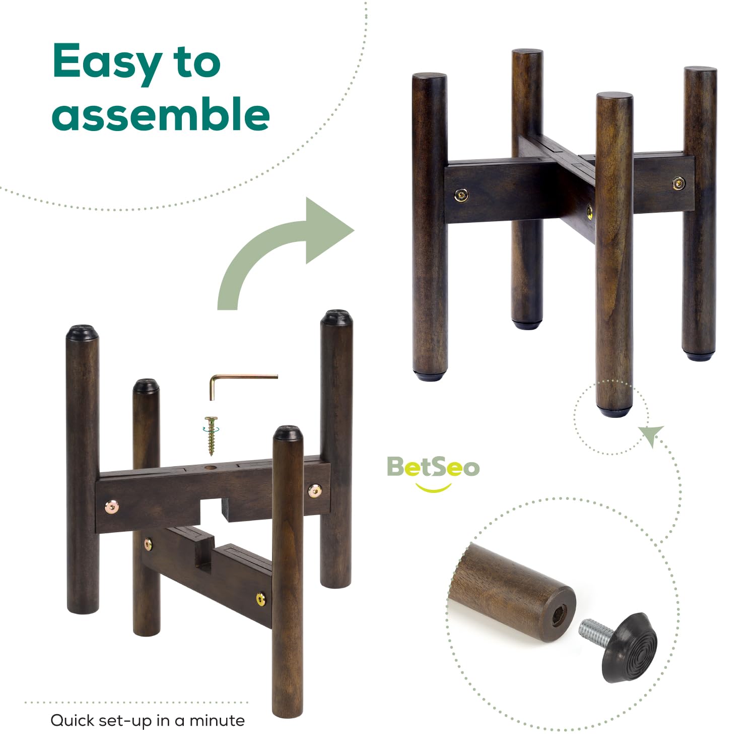 BETSEO Adjustable Dog Bowl Stand 10.3in Height - Wood Elevated Feeders for Medium Breeds (1 Pack, Bowls Not Included)