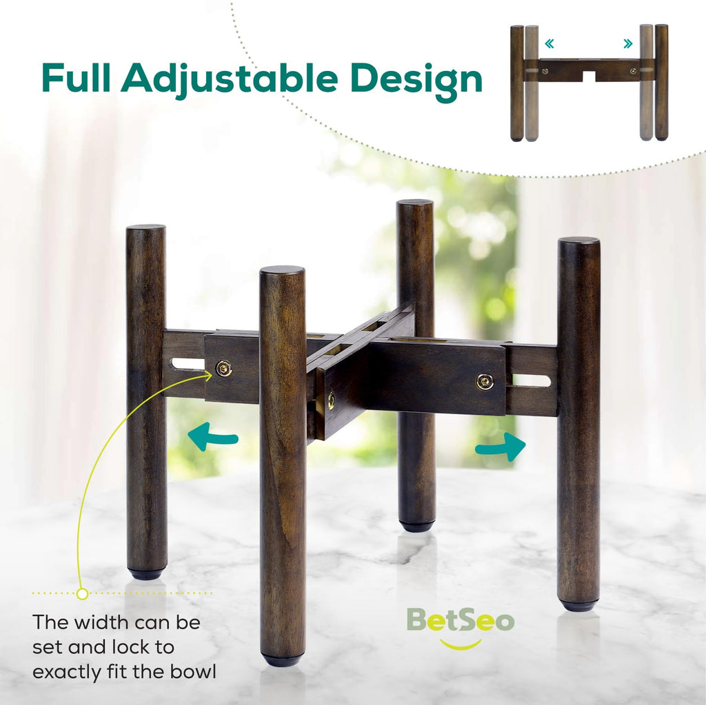 BETSEO Adjustable Dog Bowl Stand 10.3in Height - Wood Elevated Feeders for Medium Breeds (1 Pack, Bowls Not Included)