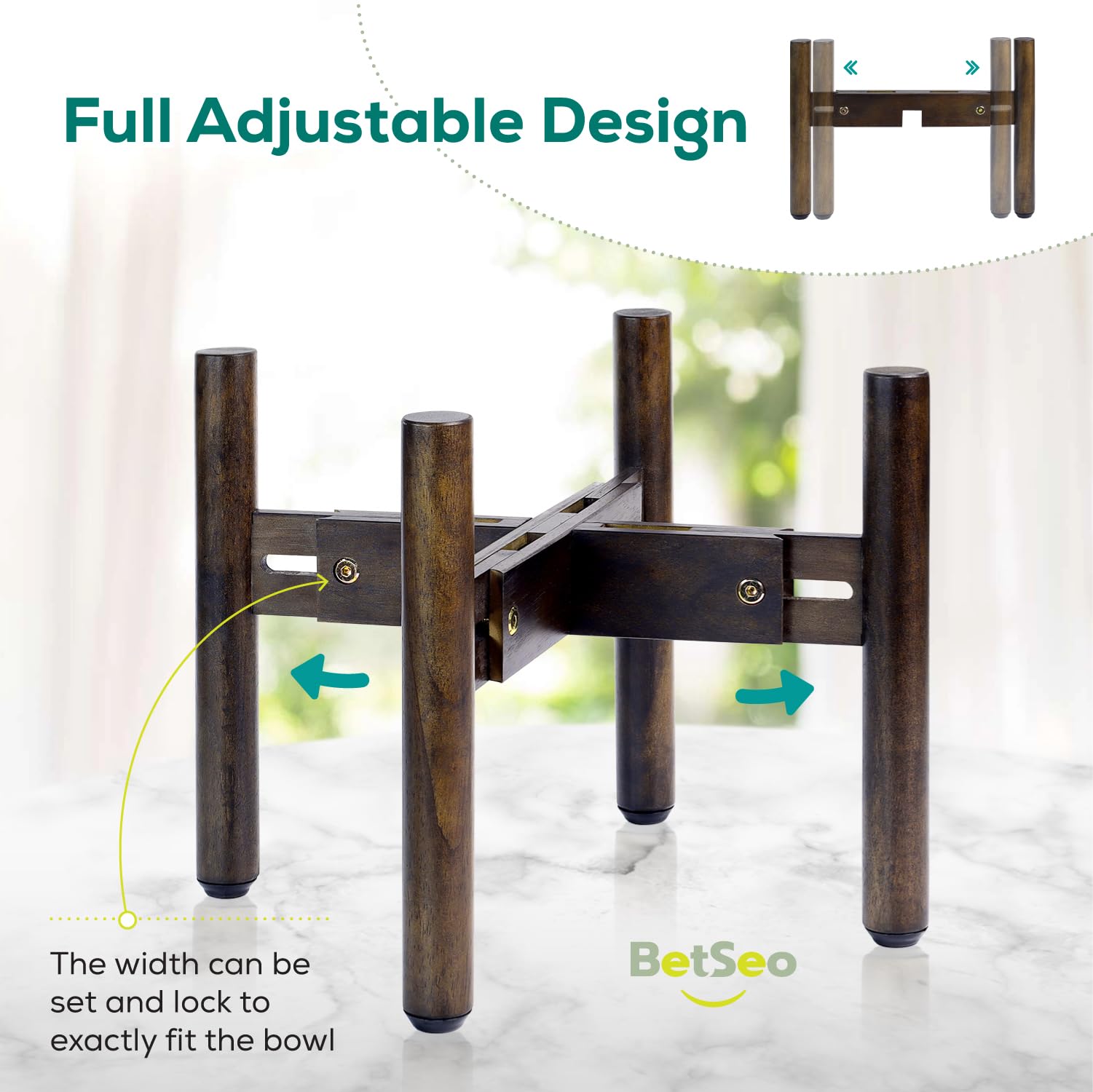 BETSEO Adjustable Dog Bowl Stand 10.3in Height - Wood Elevated Feeders for Medium Breeds (1 Pack, Bowls Not Included)