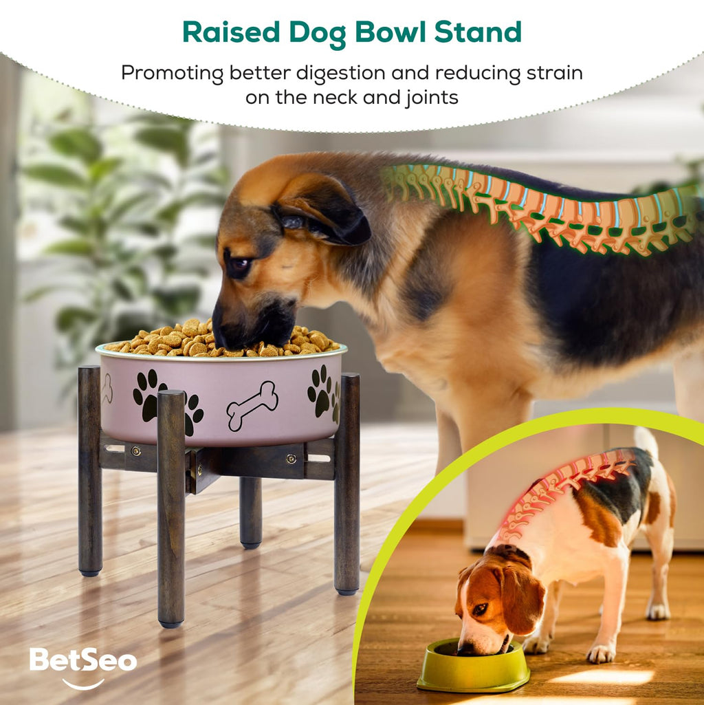 BETSEO Adjustable Dog Bowl Stand 10.3in Height - Wood Elevated Feeders for Medium Breeds (1 Pack, Bowls Not Included)