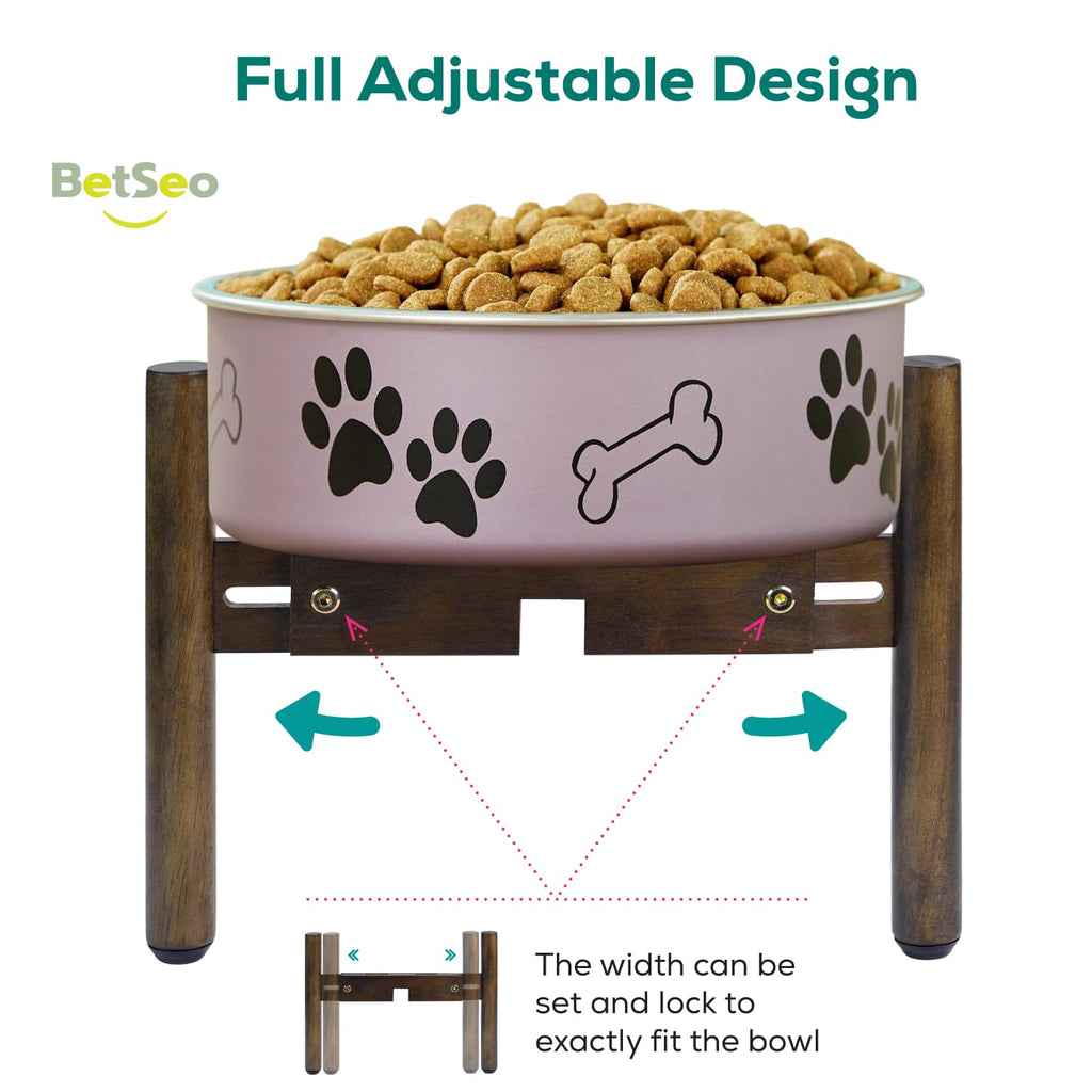 BETSEO Adjustable Dog Bowl Stand 10.3in Height - Wood Elevated Feeders for Medium Breeds (1 Pack, Bowls Not Included)