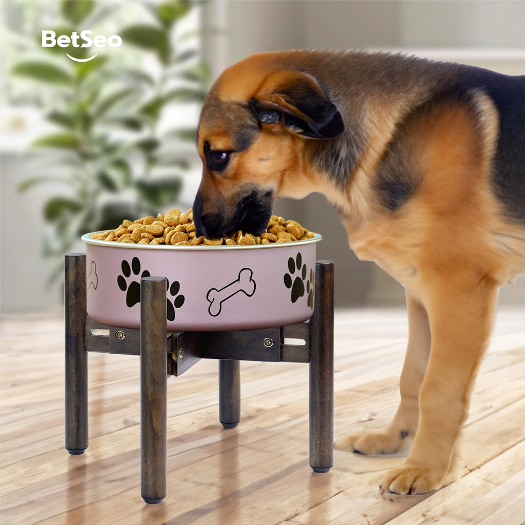 BETSEO Adjustable Dog Bowl Stand 10.3in Height - Wood Elevated Feeders for Medium Breeds (1 Pack, Bowls Not Included)