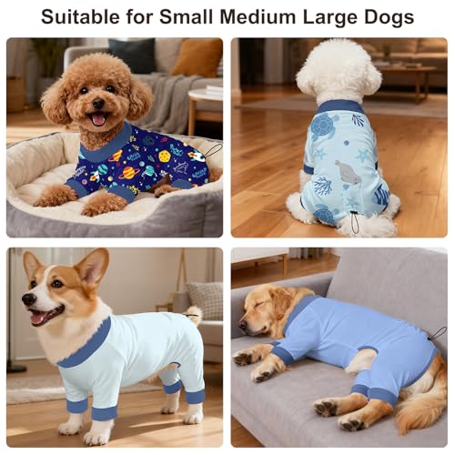 Bienbee 4-Pack Dog Pajamas – Soft Breathable Recovery Suit with Adjustable Back, Machine Washable, for Small to Large Dogs (Size Large)
