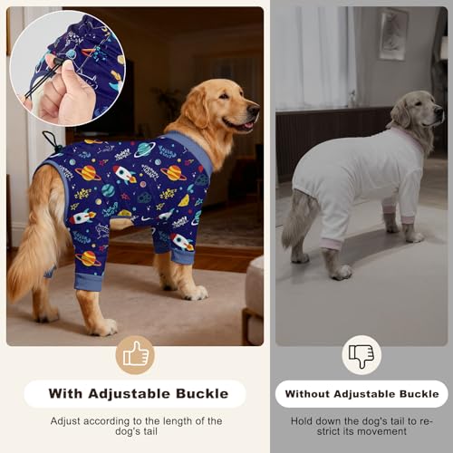 Bienbee 4-Pack Dog Pajamas – Soft Breathable Recovery Suit with Adjustable Back, Machine Washable, for Small to Large Dogs (Size Large)