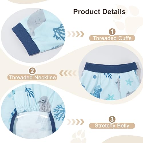 Bienbee 4-Pack Dog Pajamas – Soft Breathable Recovery Suit with Adjustable Back, Machine Washable, for Small to Large Dogs (Size Large)