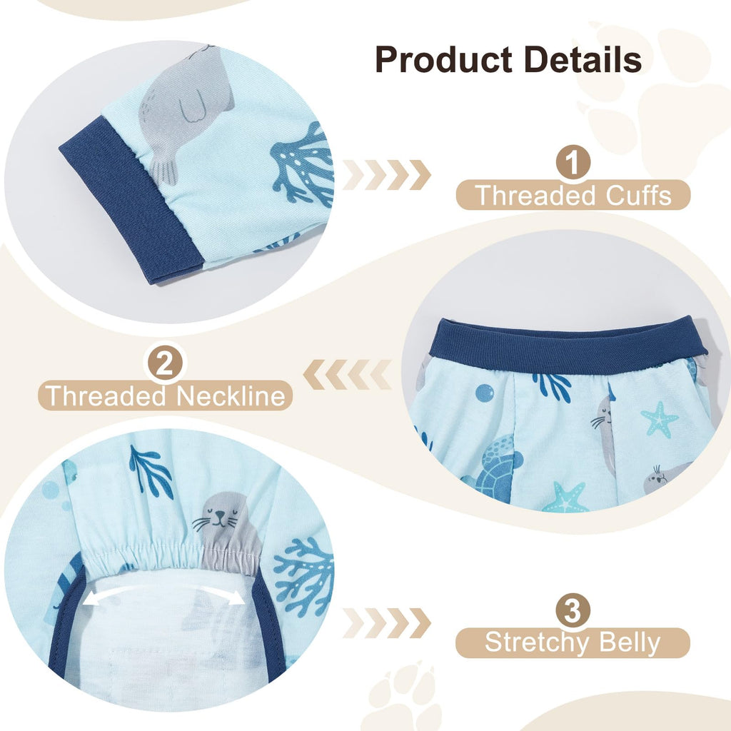 Bienbee 4-Pack Dog Pajamas – Soft Breathable Recovery Suit with Adjustable Back, Machine Washable, for Small to Large Dogs (Size Large)