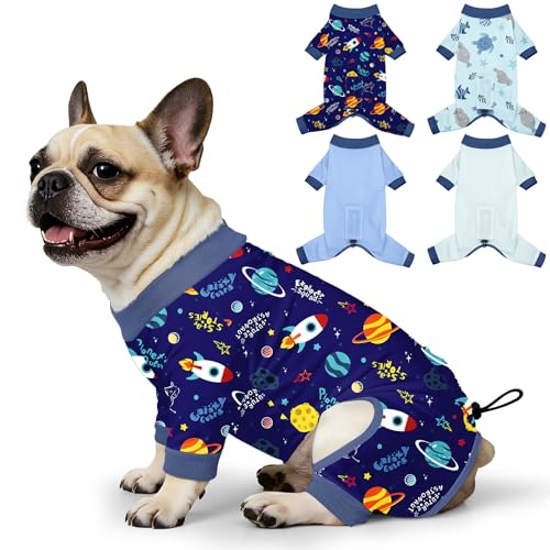 Bienbee 4-Pack Dog Pajamas – Soft Breathable Recovery Suit with Adjustable Back, Machine Washable, for Small to Large Dogs (Size Large)