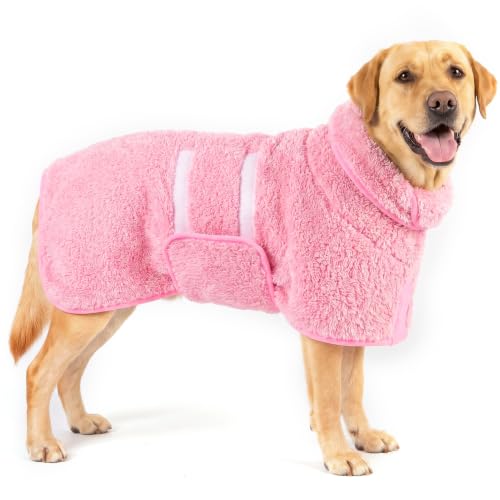 Bienbee Dog Bathrobe - Quick Drying Super Absorbent Pet Robe for Small to Large Dogs, Pink, Large