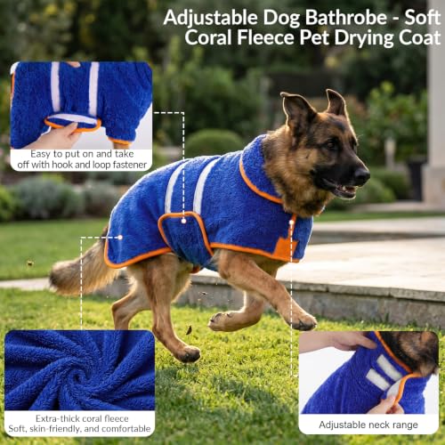 Bienbee Dog Bathrobe Large - Super Absorbent Quick Drying Pet Robe for After Bath, Dark Blue
