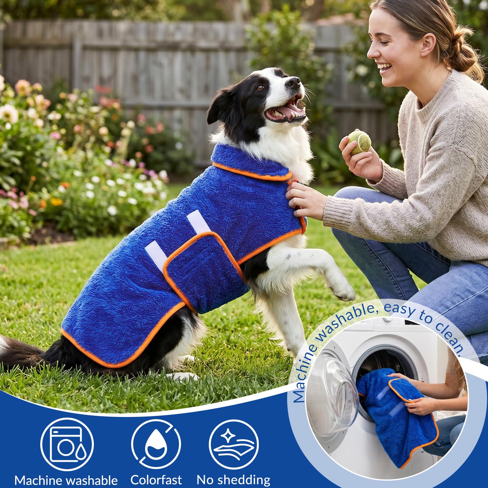 Bienbee Dog Bathrobe Large - Super Absorbent Quick Drying Pet Robe for After Bath, Dark Blue