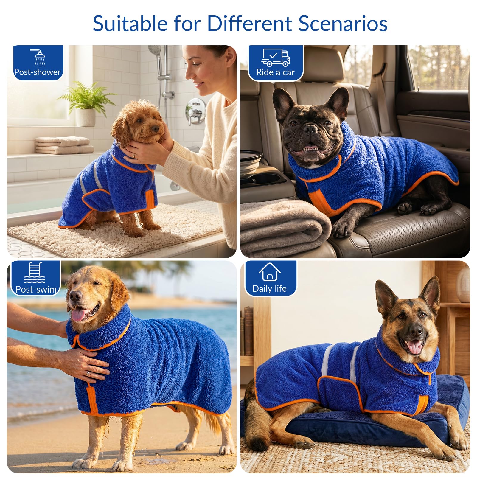 Bienbee Dog Bathrobe Large - Super Absorbent Quick Drying Pet Robe for After Bath, Dark Blue