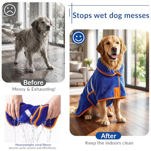 Bienbee Dog Bathrobe Large - Super Absorbent Quick Drying Pet Robe for After Bath, Dark Blue