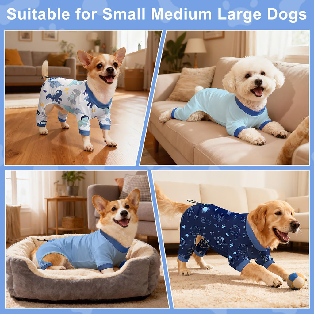 Bienbee Dog Pajamas 4 Pack - Soft, Breathable, Adjustable Onesies for Small to Medium Dogs - Recovery Suit & Shedding Suit