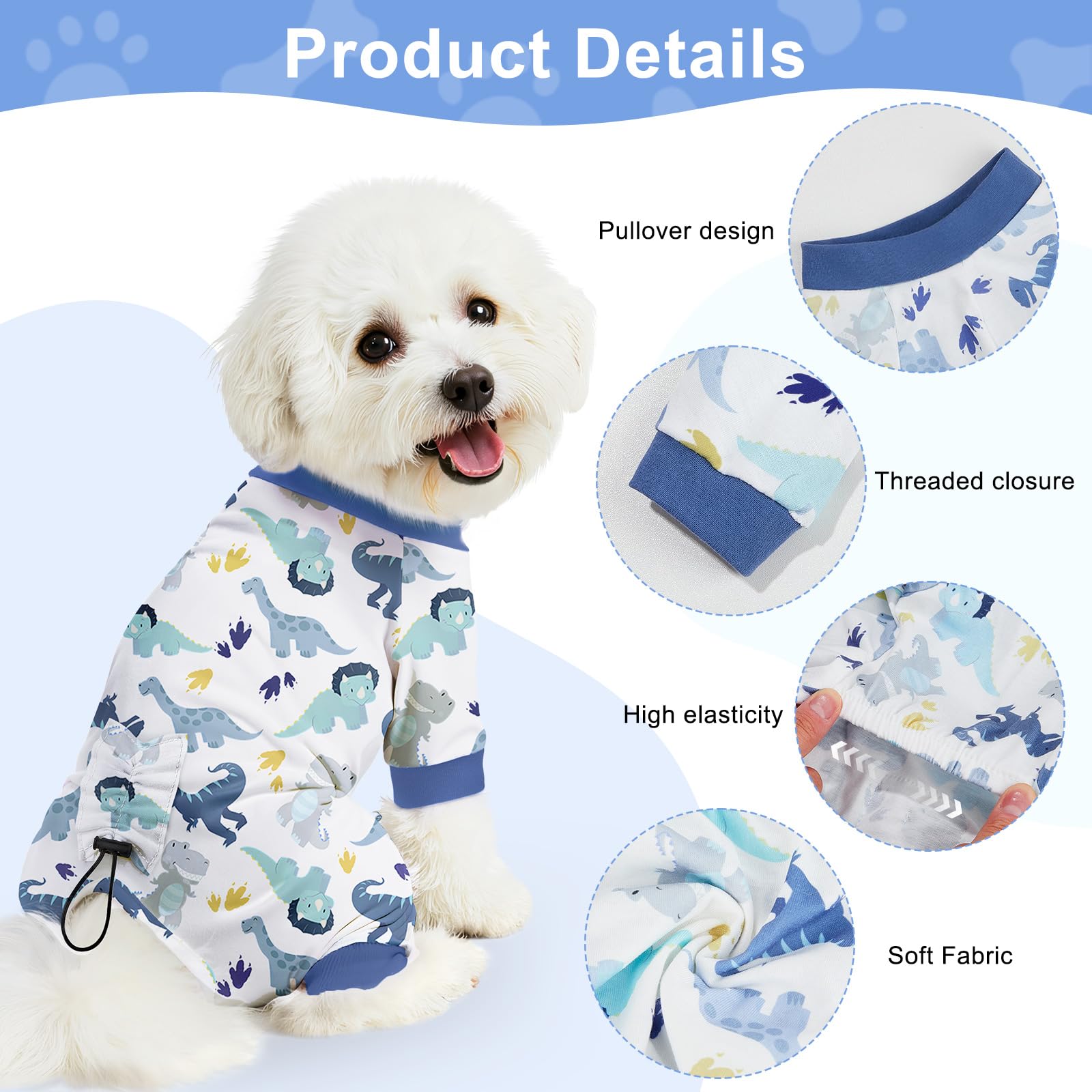 Bienbee Dog Pajamas 4 Pack - Soft, Breathable, Adjustable Onesies for Small to Medium Dogs - Recovery Suit & Shedding Suit
