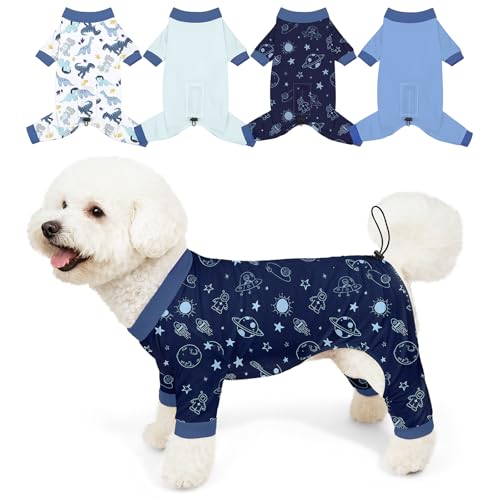 Bienbee Dog Pajamas 4 Pack - Soft, Breathable, Adjustable Onesies for Small to Medium Dogs - Recovery Suit & Shedding Suit