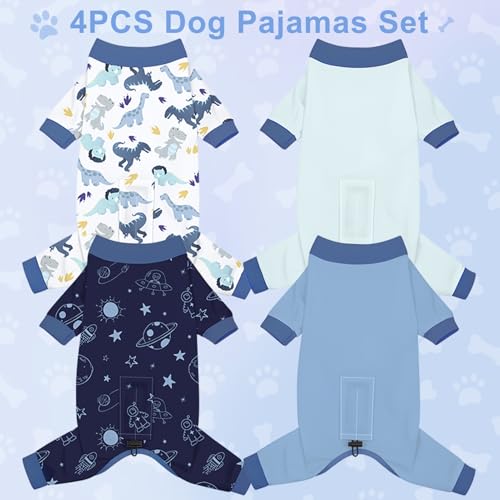 Bienbee Dog Pajamas 4 Pack - Soft, Breathable, Adjustable Onesies for Small to Medium Dogs - Recovery Suit & Shedding Suit