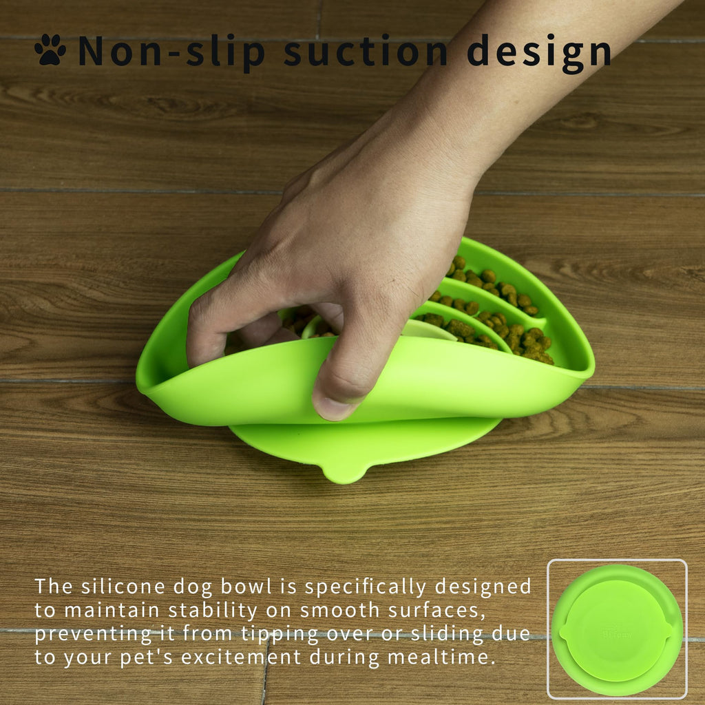 Bifeaw Slow Feeder Dog Bowl - Silicone Puzzle Bowl for Dogs, Non-Slip, Dishwasher Safe, Green and Orange
