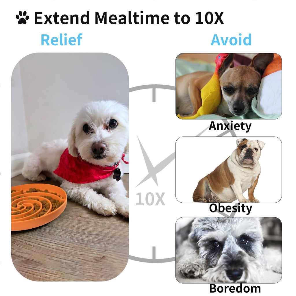Bifeaw Slow Feeder Dog Bowl - Silicone Puzzle Bowl for Dogs, Non-Slip, Dishwasher Safe, Green and Orange