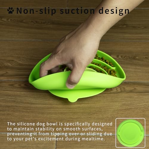 Bifeaw Slow Feeder Dog Bowl - Silicone Puzzle Bowl for Dogs, Non-Slip, Dishwasher Safe, Green and Orange