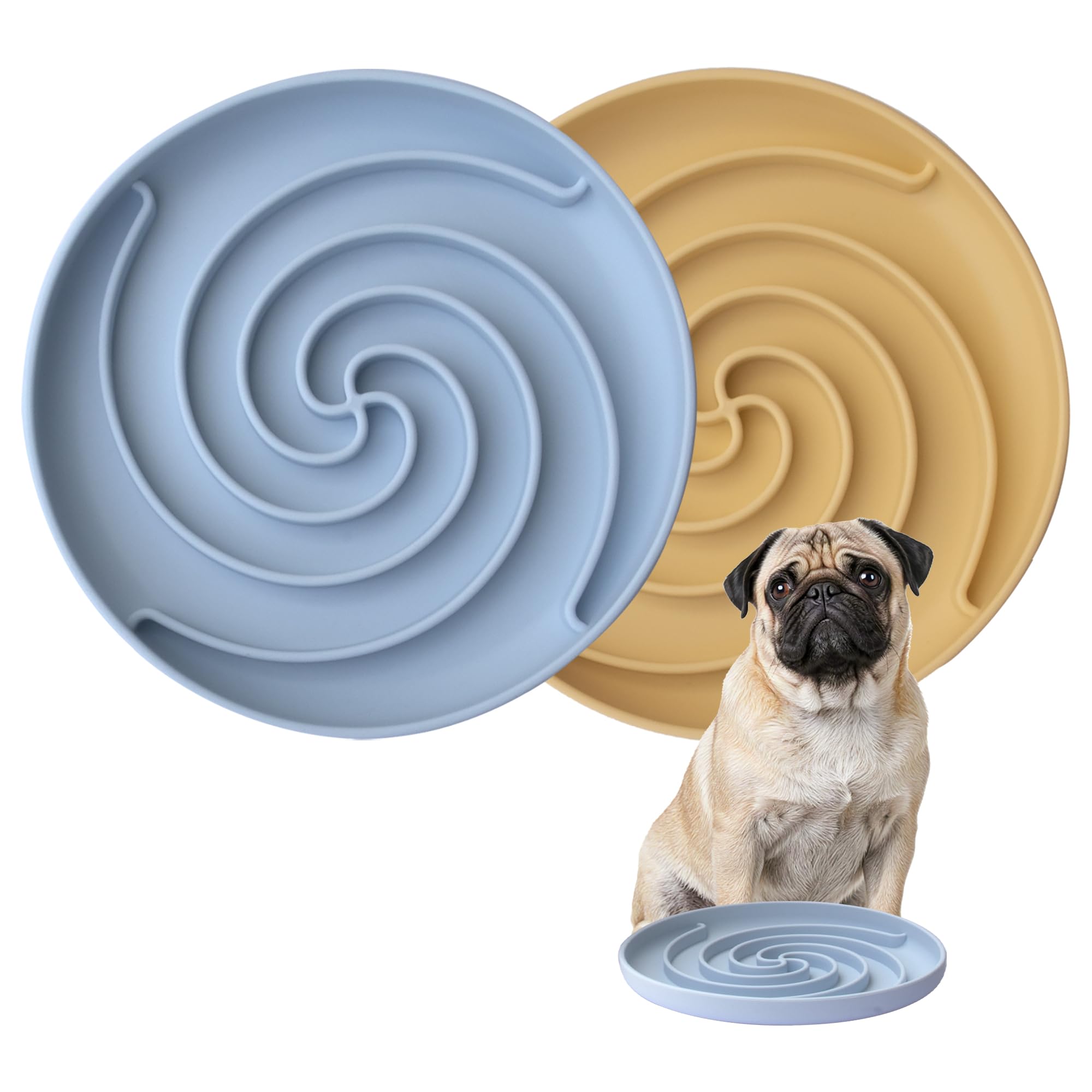 Bifeaw Slow Feeder Dog Bowl - Silicone Puzzle Bowl, Non-Slip, Dishwasher Safe (Blue & Yellow)