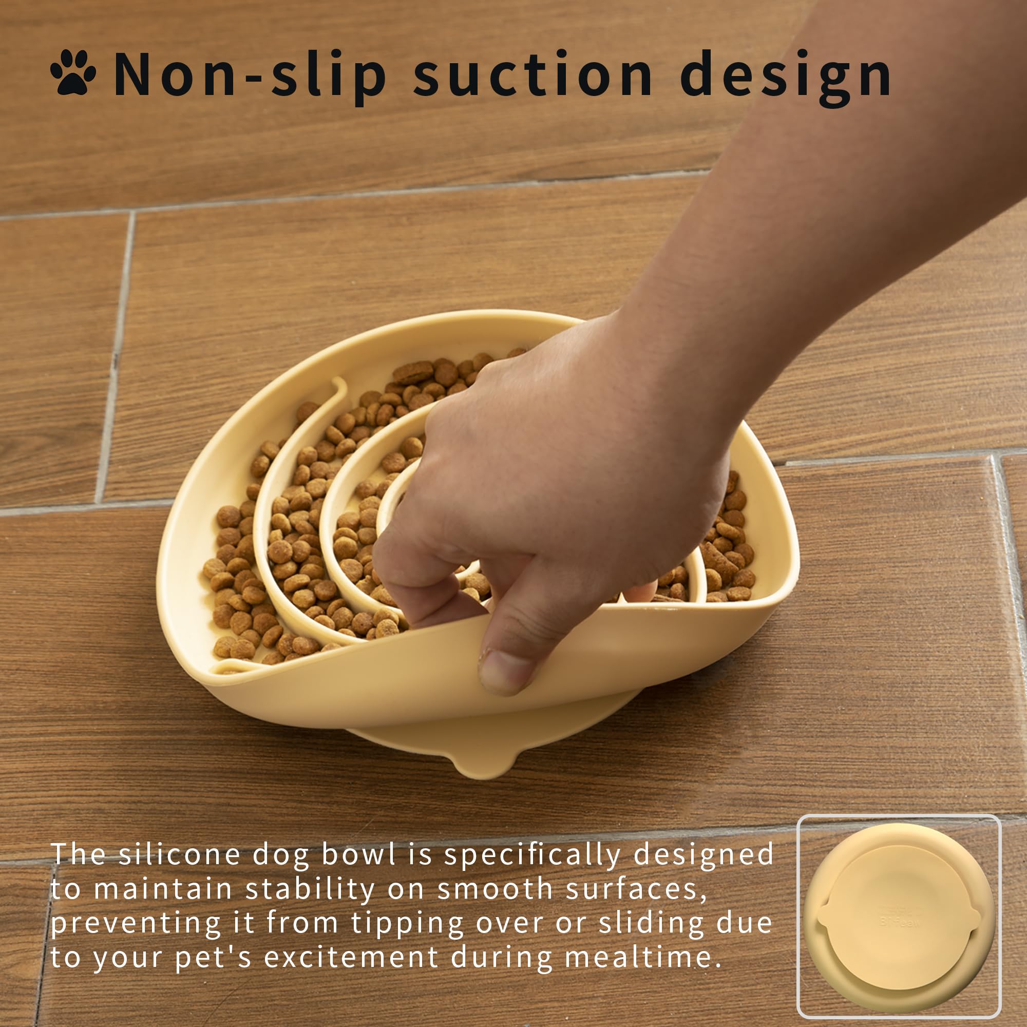 Bifeaw Slow Feeder Dog Bowl - Silicone Puzzle Bowl, Non-Slip, Dishwasher Safe (Blue & Yellow)